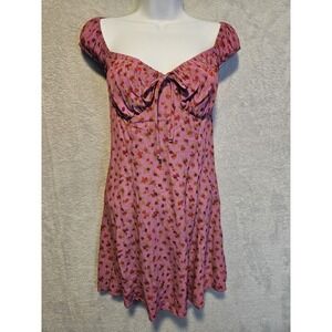 Wild Fable Babydoll Milkmaid Y2K Pink Floral Mini Med Dress Coquette Feminine